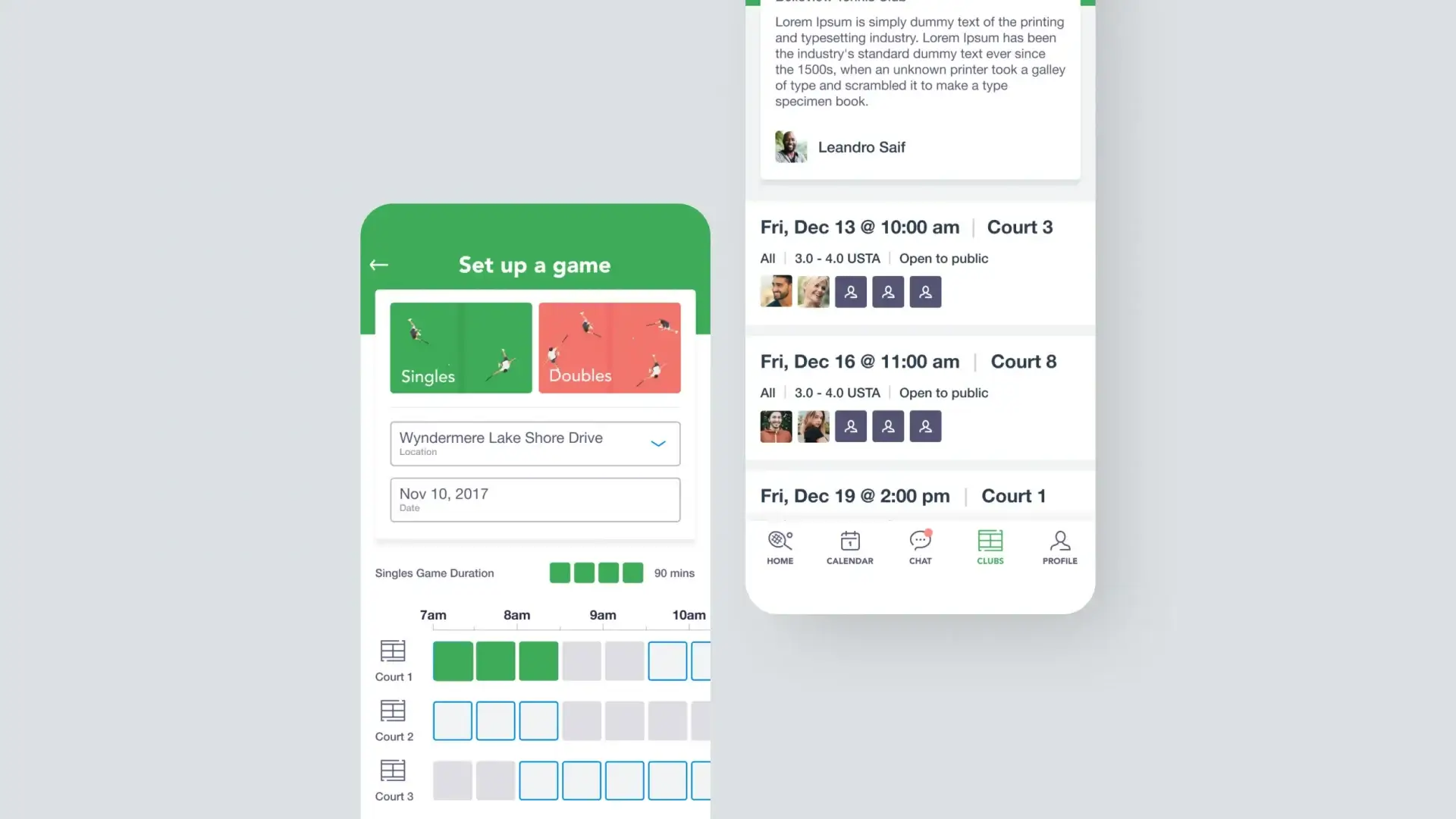 booking system for tennis clubs and players