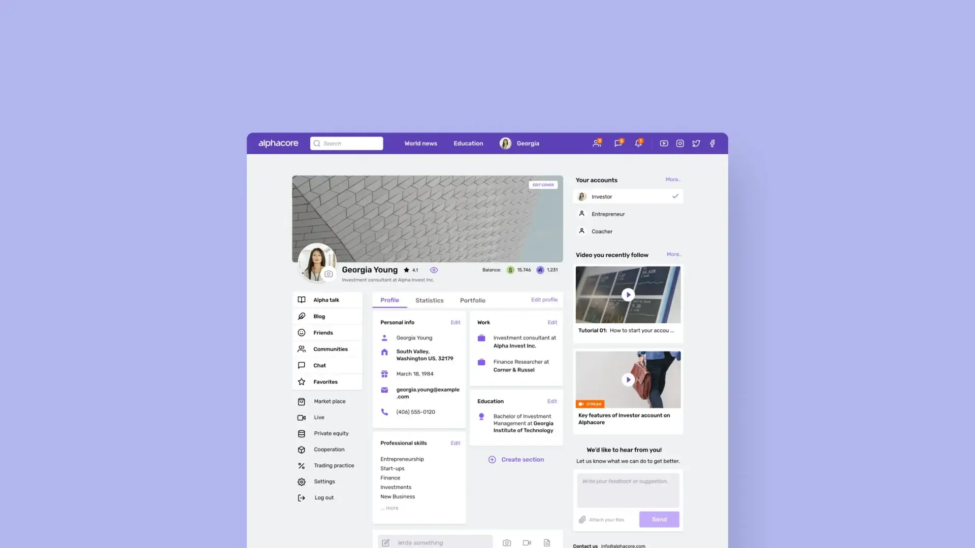 social media website for financiers