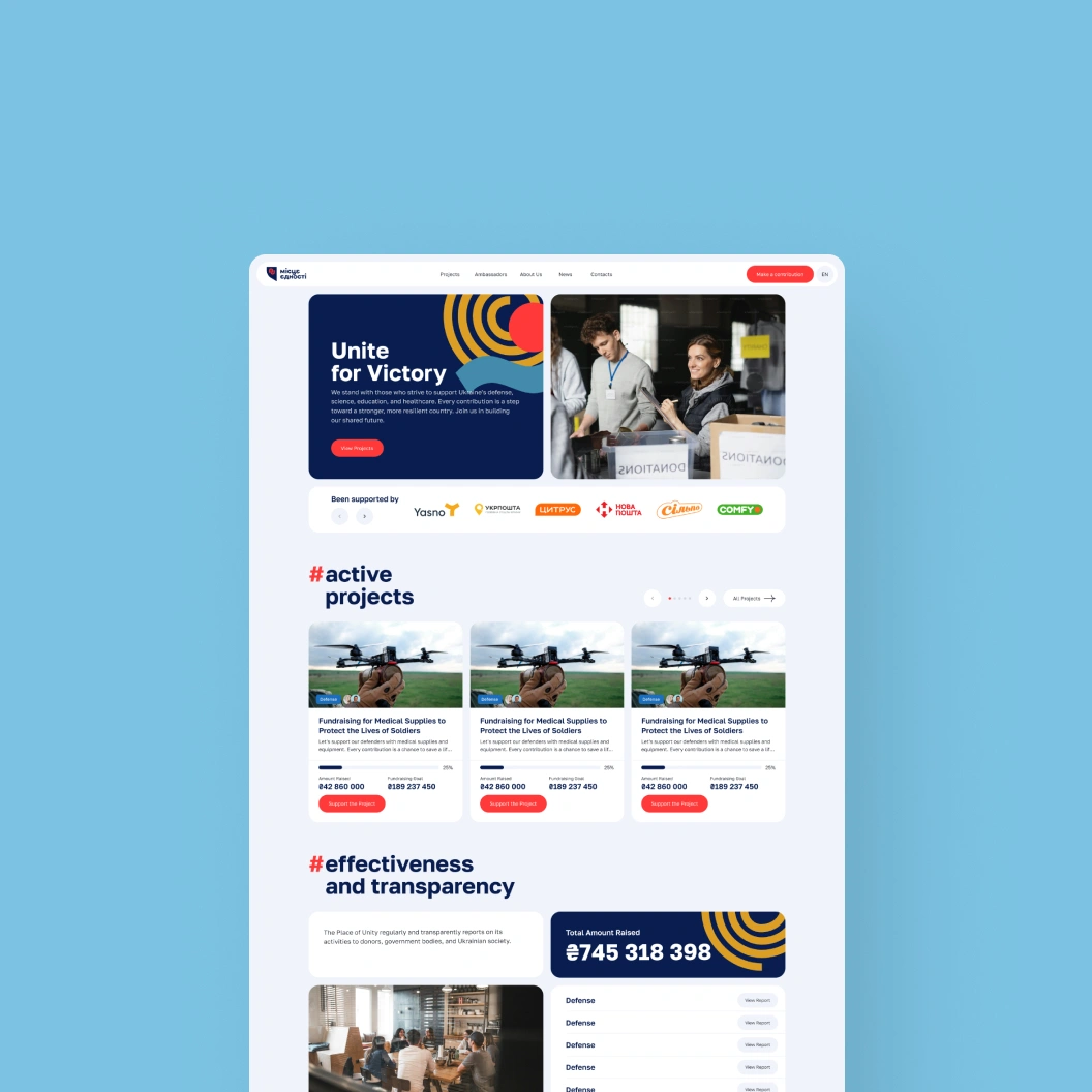 Charity platform with modern UI/UX
